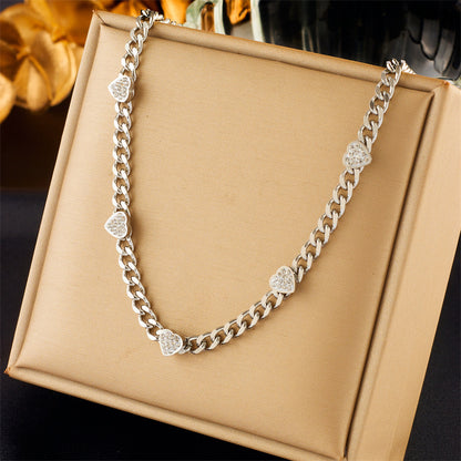 Diamond Heart Chain Necklace - Titanium Steel