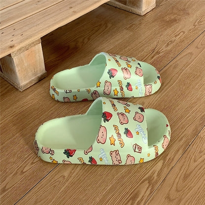 Cartoon Animal Print Slippers - Thick Sole
