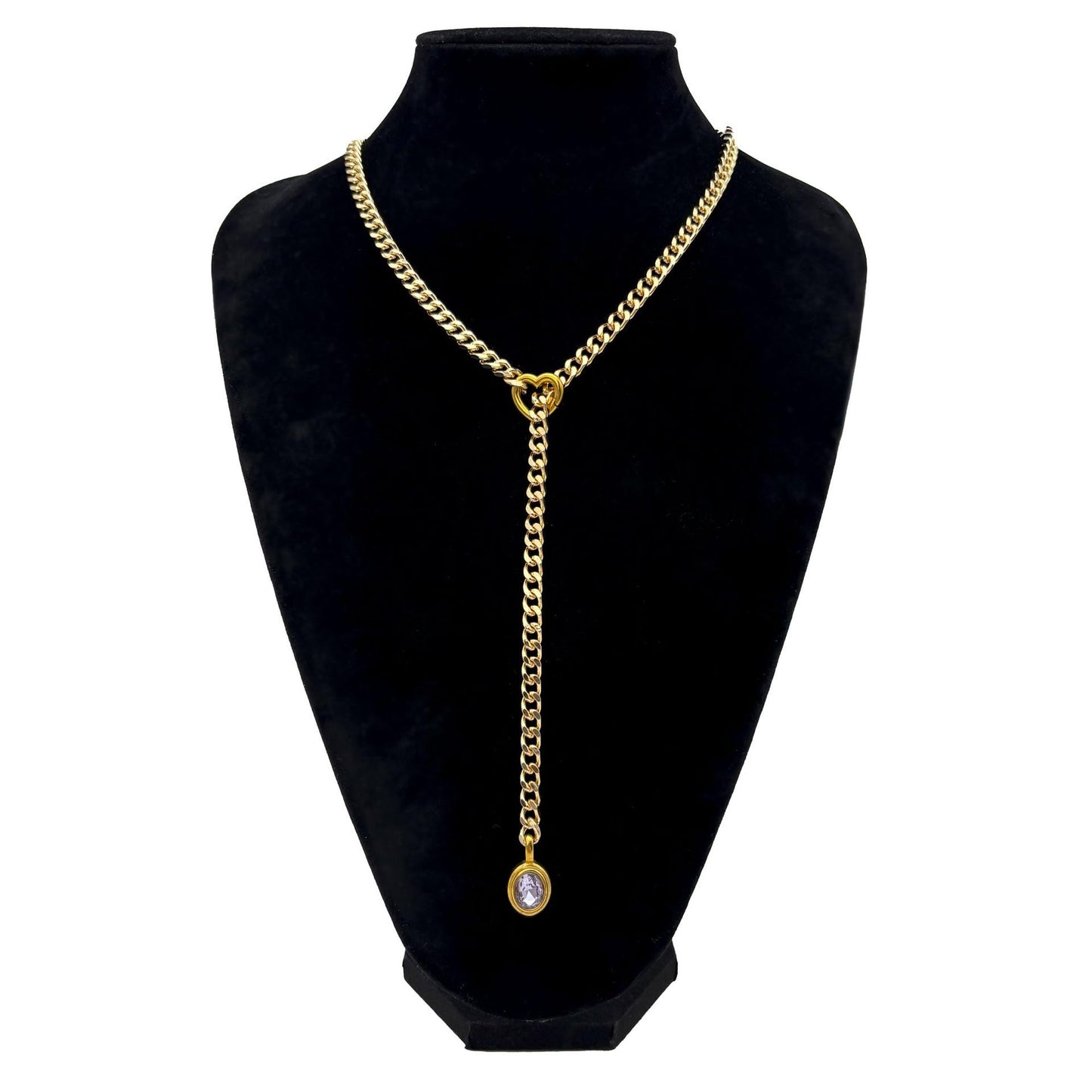 18K Gold Heart Ring Slide Chain Necklace