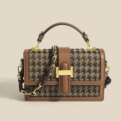 Plaid Chain Shoulder Bag - Canvas Crossbody