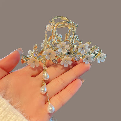 Pearl & Crystal Orchid Tassel Hair Clip