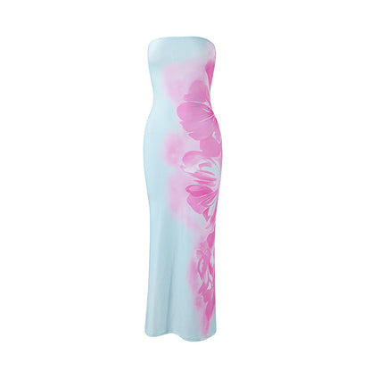 Floral Cotton Candy Bodycon Maxi Dress - Green