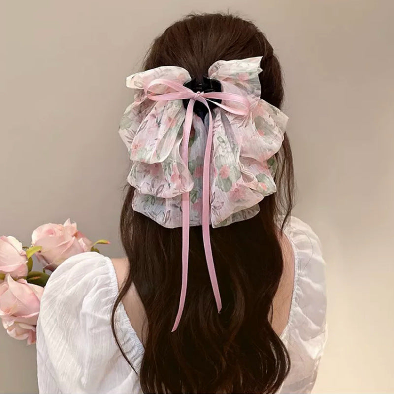 Floral Starry Bow Ribbon Hair Clip