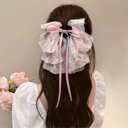 Floral Starry Bow Ribbon Hair Clip