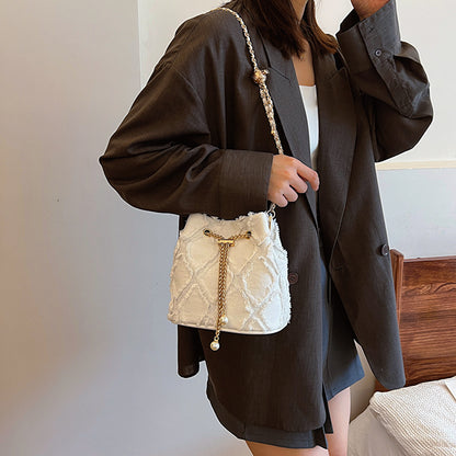 Soft Denim Bucket Bag with Chain Strap - Crossbody