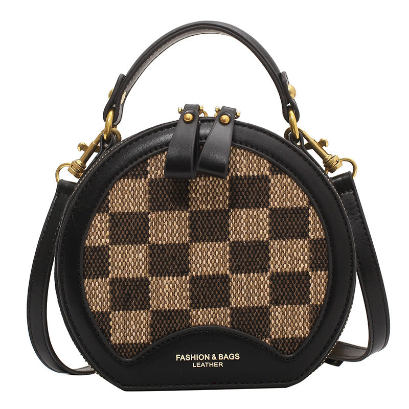 Checkerboard Contrasting Color Small Round Shoulder Bag