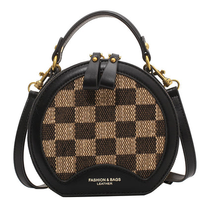 Checkerboard Contrasting Color Small Round Shoulder Bag