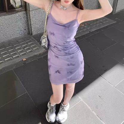 Purple Butterfly Floral Slip Dress