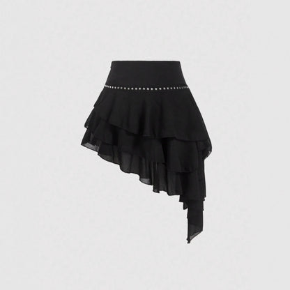 Playful Ruffled Asymmetric Mini Skirt