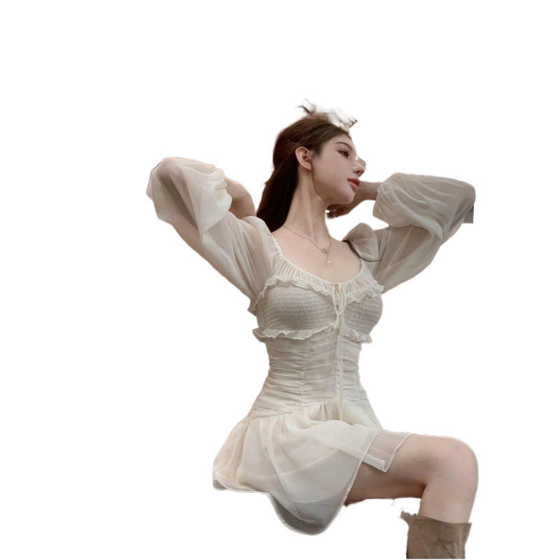 Puff Sleeve Cinched Waist Midi Dress