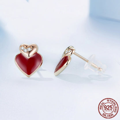 Queen of Hearts Stud Earrings - S925 Sterling Silver