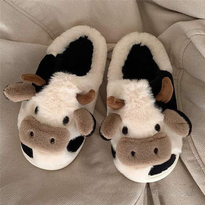 Cow Print Platform Slippers - Cotton