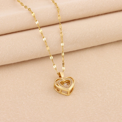 Love Necklace with Double-layer Pendant and Rhinestones