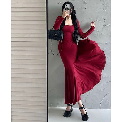 Elegant Fishtail Maxi Dress - Long Sleeve