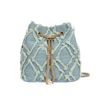 Soft Denim Bucket Bag with Chain Strap - Crossbody