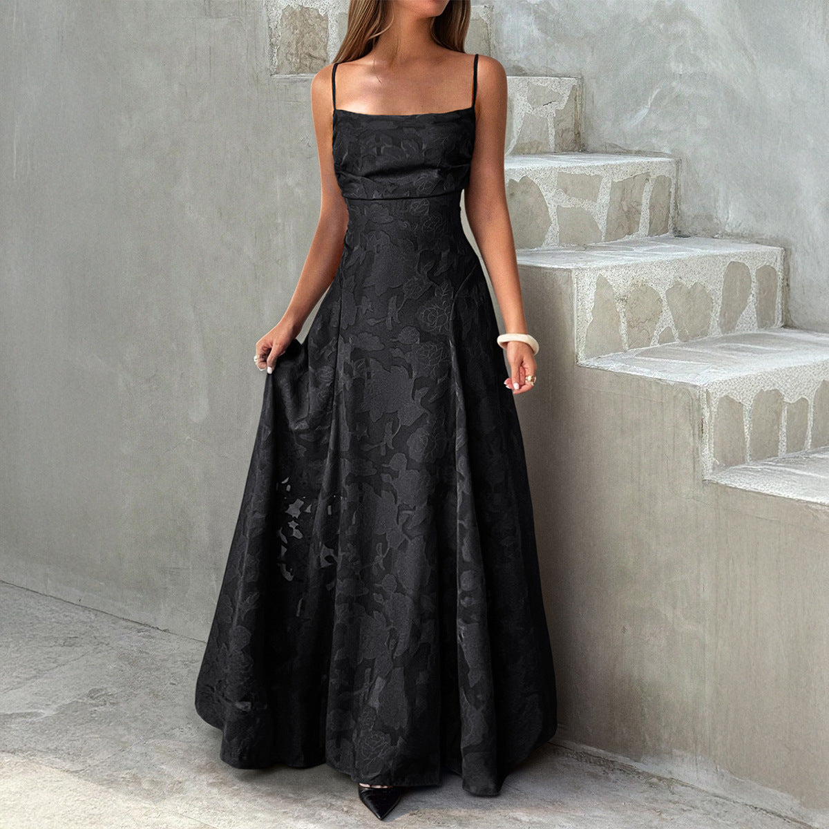 Backless Spaghetti Strap Maxi Dress - A-Line