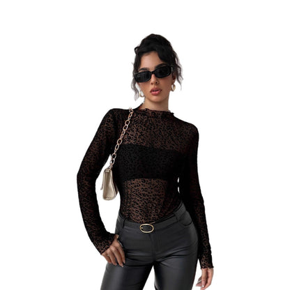 Black Mesh Long Sleeve Top