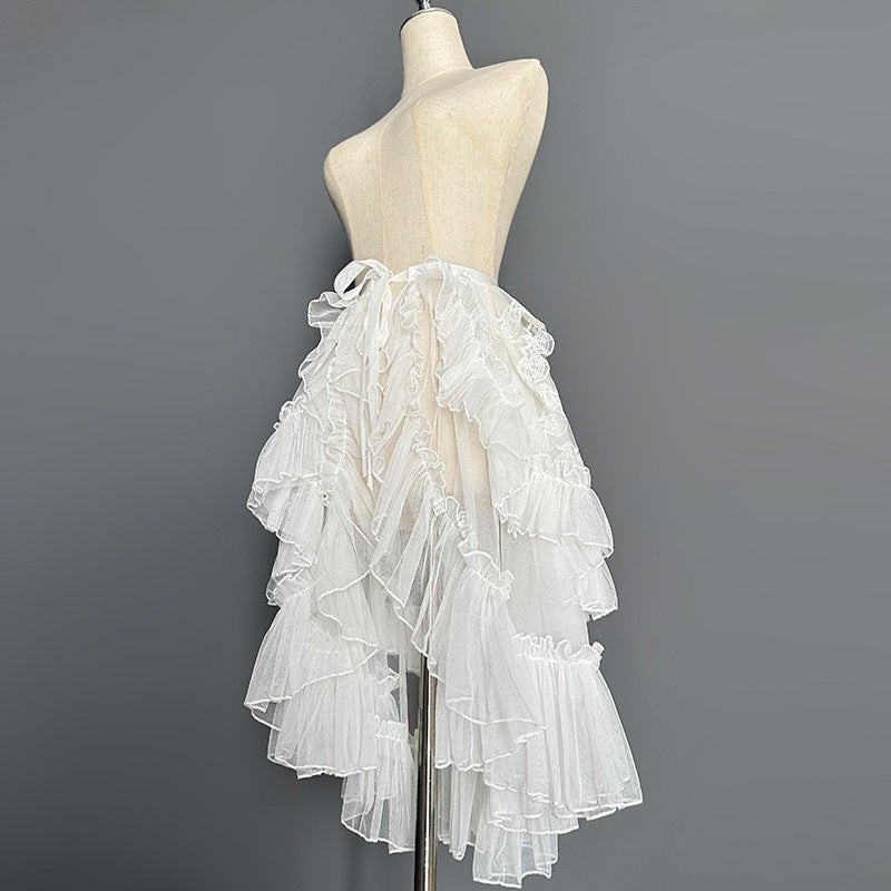 Ruffle Layer Tulle Veil Overlay Skirt