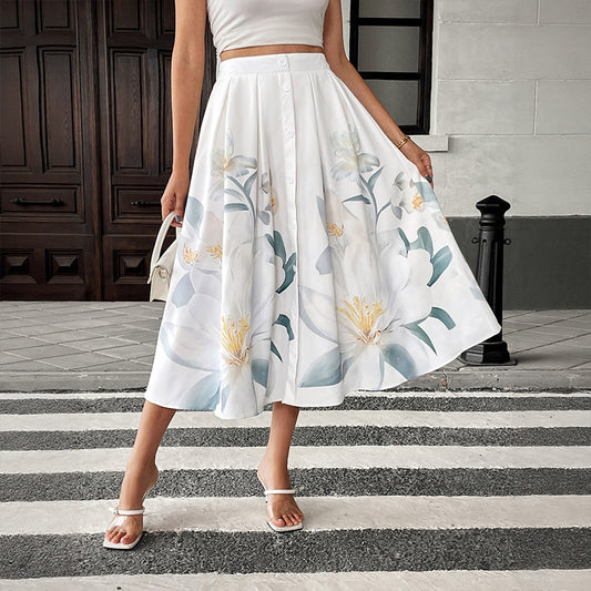 Floral Embroidered Button-Front Midi Skirt