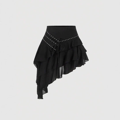 Playful Ruffled Asymmetric Mini Skirt