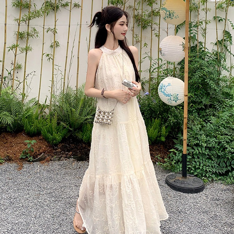 Halter Neck A-Line Midi Dress