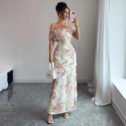 Soft Romantic Floral Off-Shoulder Maxi Dress