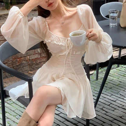 Puff Sleeve Cinched Waist Midi Dress