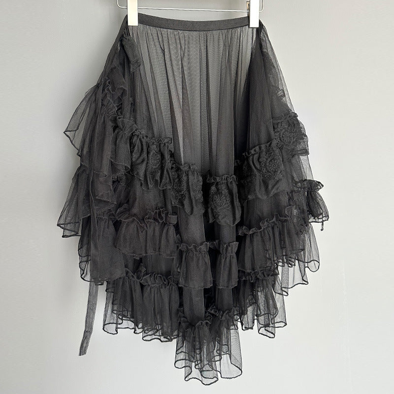 Ruffle Layer Tulle Veil Overlay Skirt