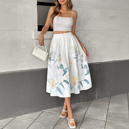 Floral Embroidered Button-Front Midi Skirt