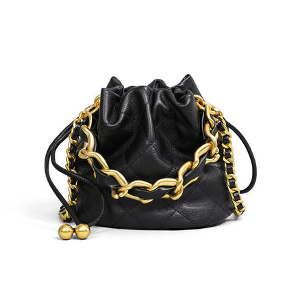 Chain Bucket Bag - Genuine Leather
