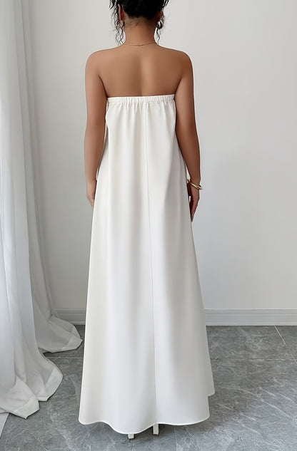 White Floral Strapless Maxi Dress