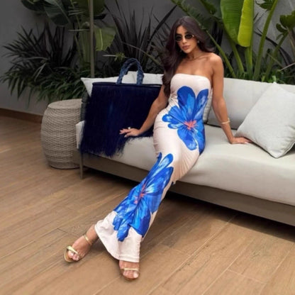 Tropical Paradise Floral Strapless Maxi Dress