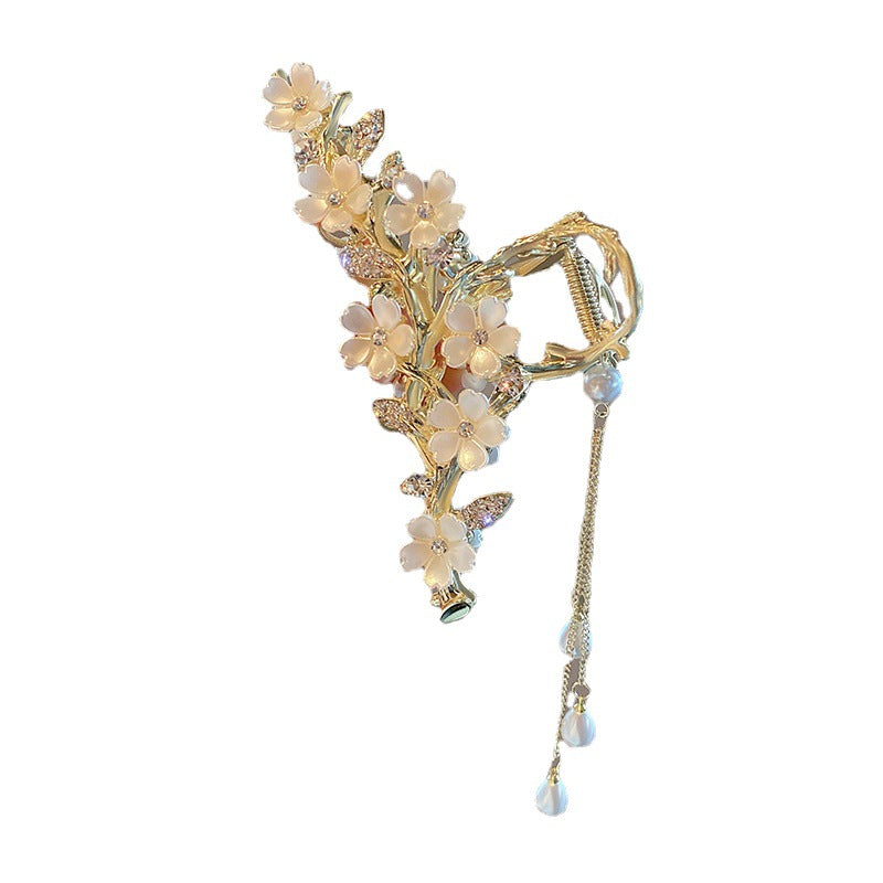Pearl & Crystal Orchid Tassel Hair Clip
