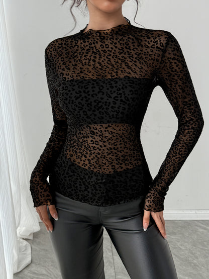 Black Mesh Long Sleeve Top