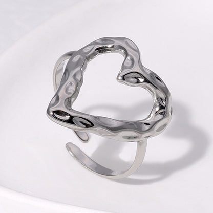 Melted Love Heart Adjustable Stainless Steel Ring