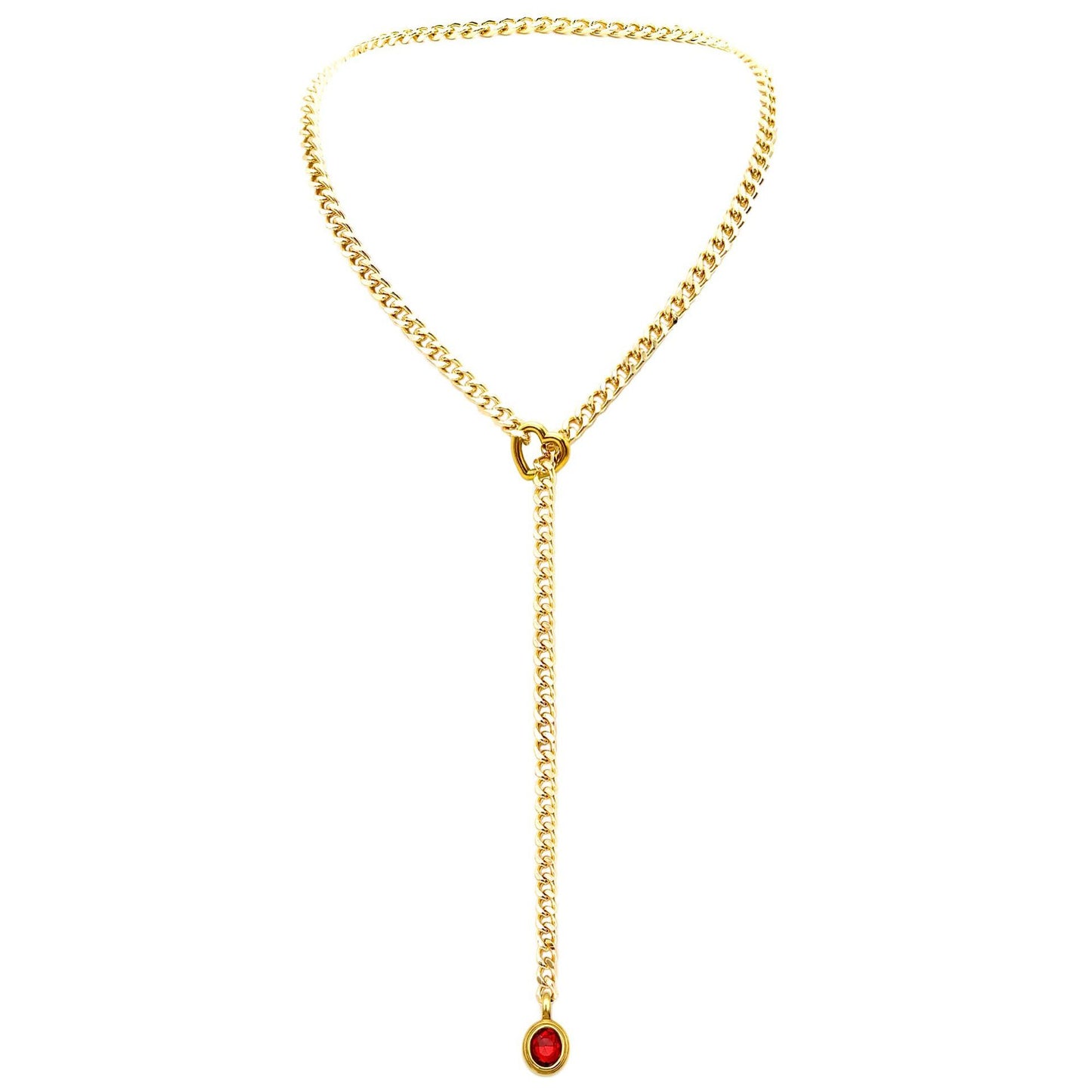 18K Gold Heart Ring Slide Chain Necklace