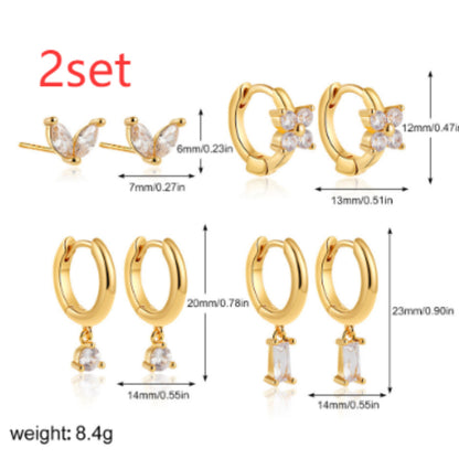 Copper Plating Zircon Geometric Square Four-piece Earrings