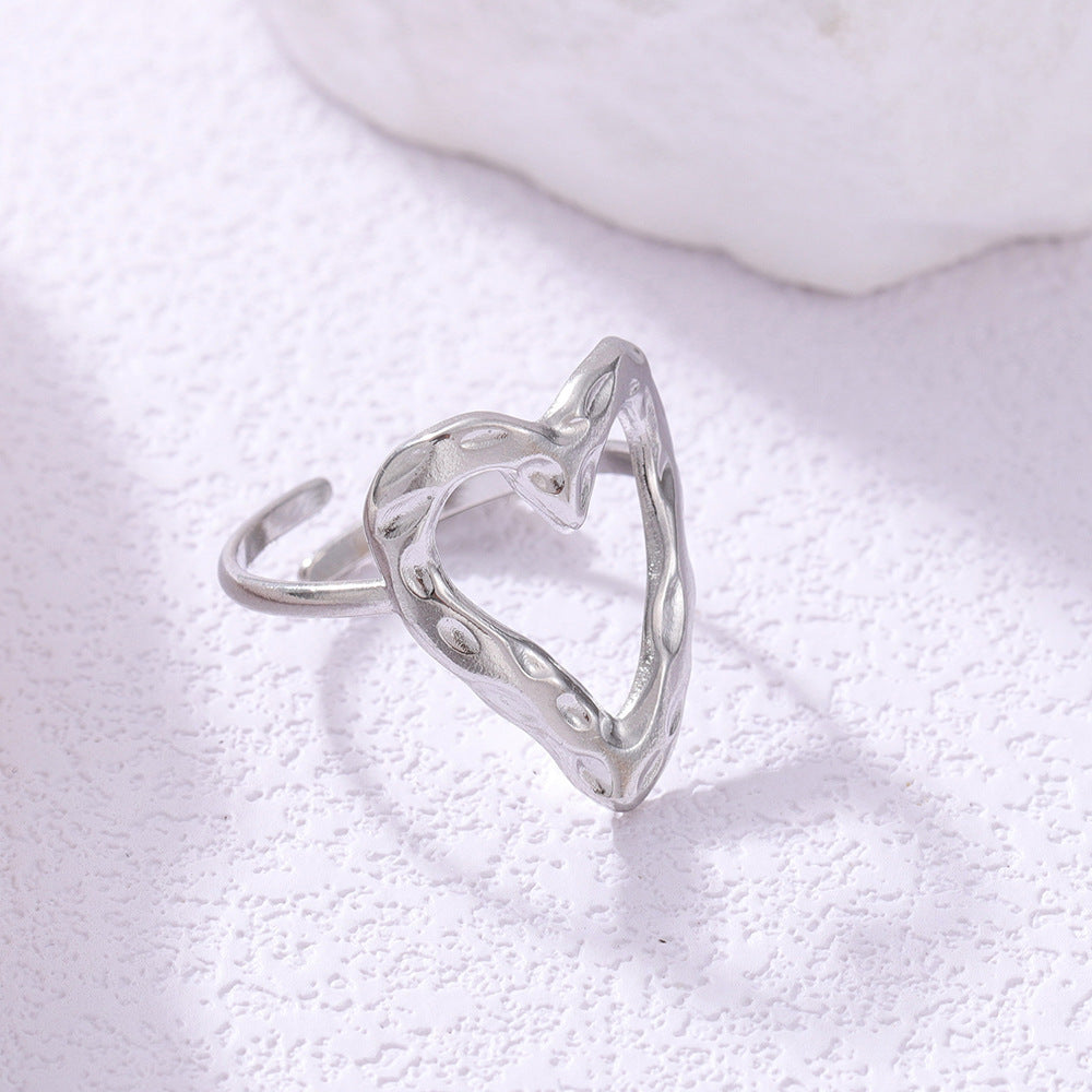 Melted Love Heart Adjustable Stainless Steel Ring
