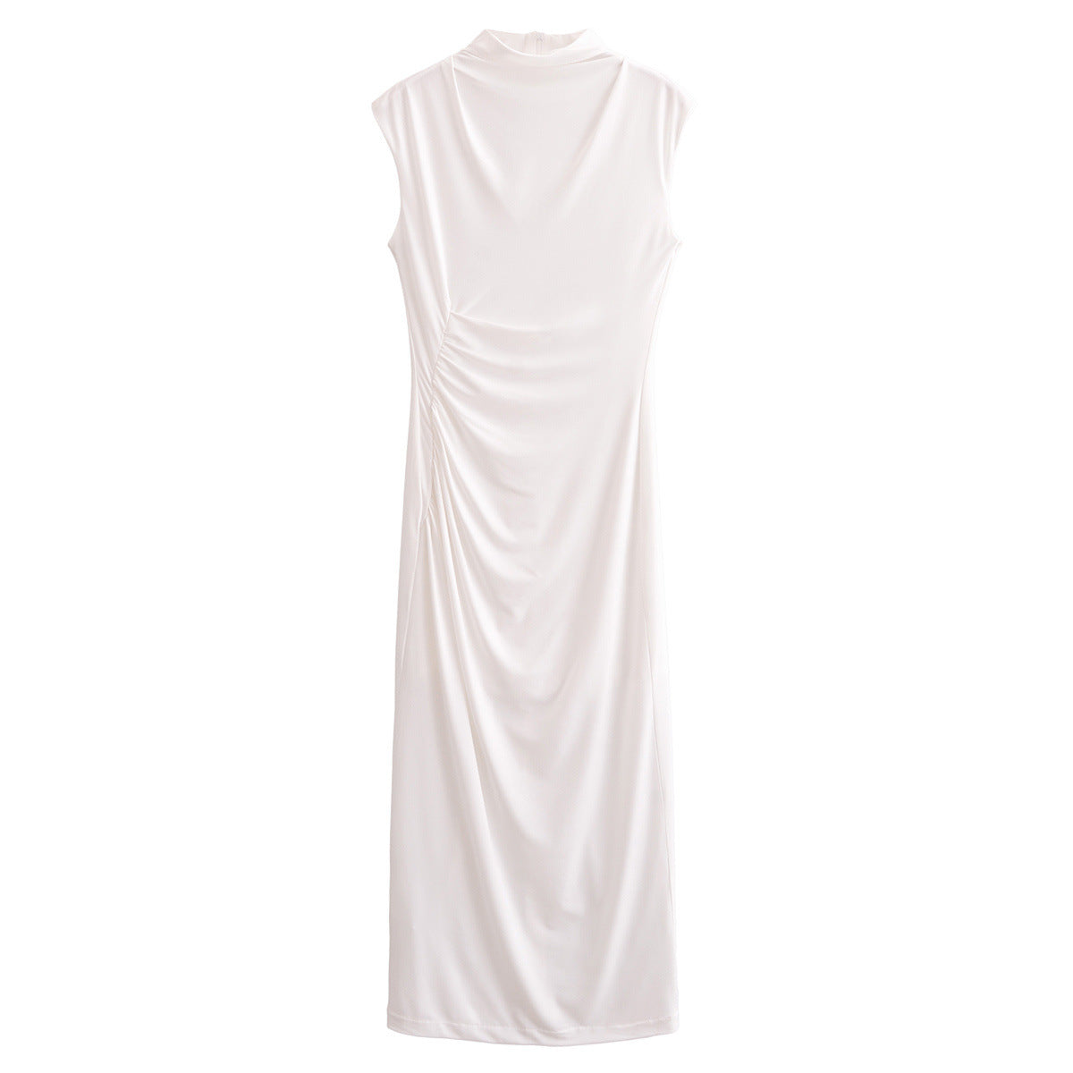 Pleated Asymmetric Maxi Dress - Sleeveless