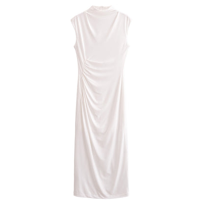Pleated Asymmetric Maxi Dress - Sleeveless