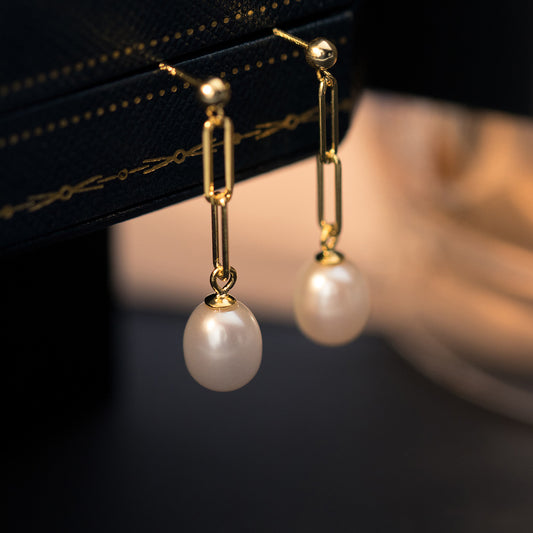 Retro Style Chain Graceful Earrings in 925 Sterling Silver or Gold Pearl