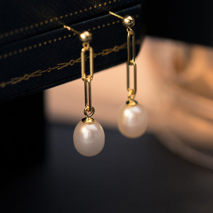 Retro Style Chain Graceful Earrings in 925 Sterling Silver or Gold Pearl