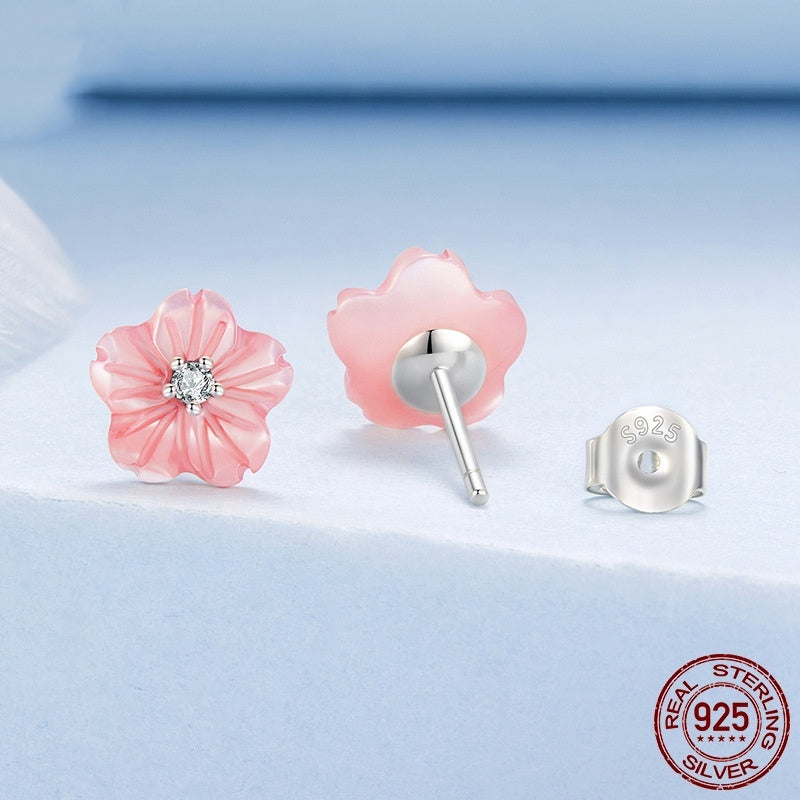 Flower Heart Stud Earrings - S925 Sterling Silver