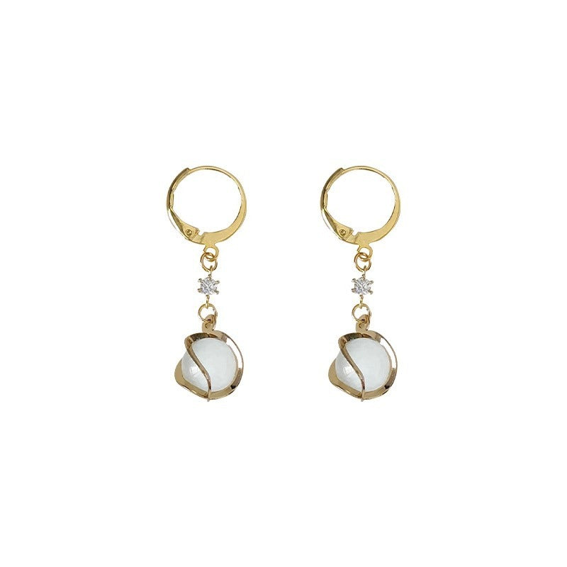Opal Planet Hoop Dangle Earrings
