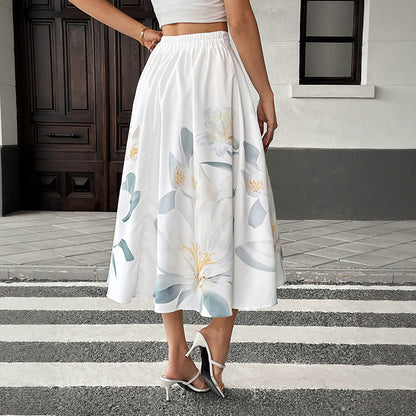 Floral Embroidered Button-Front Midi Skirt