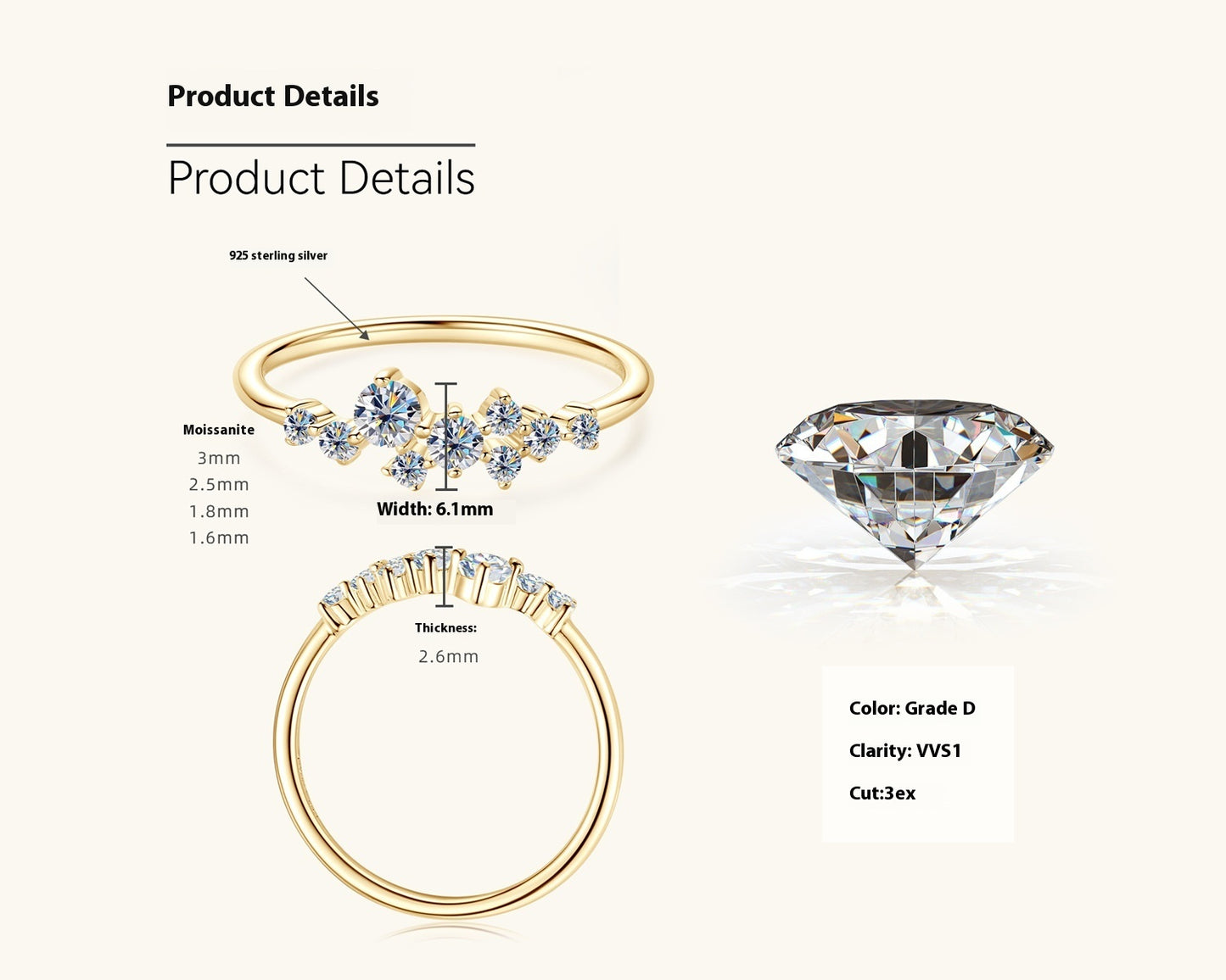 Starry Moissanite Ring - Sterling Silver