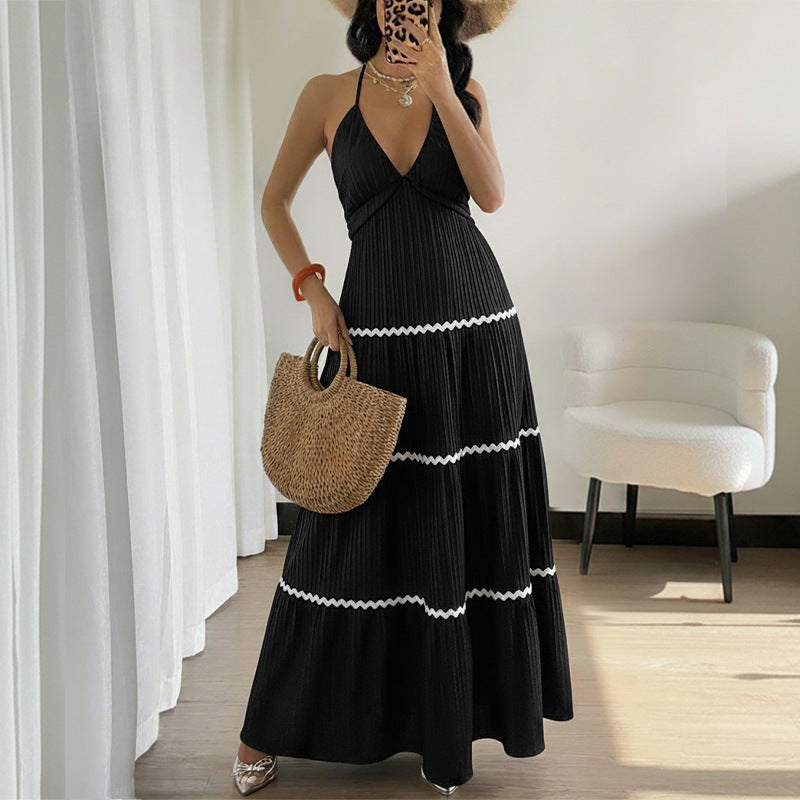 Black V-Neck Halter Maxi Dress