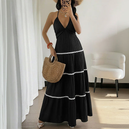 Black V-Neck Halter Maxi Dress