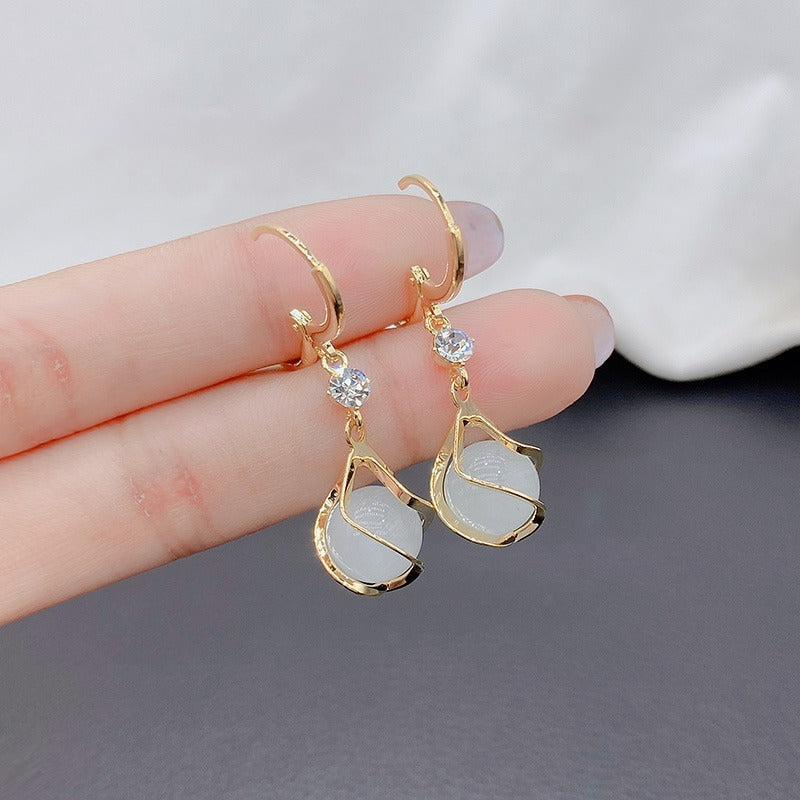 Opal Planet Hoop Dangle Earrings