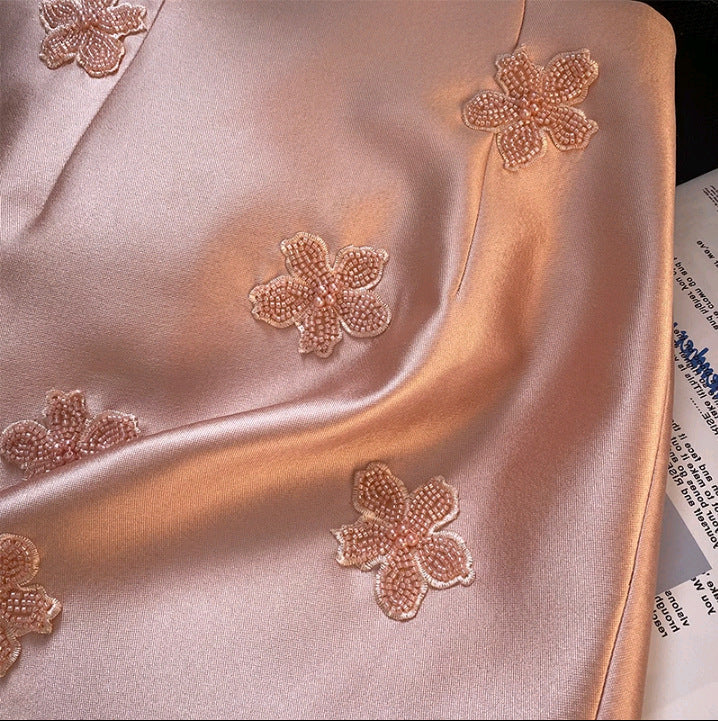 Beaded Floral Embroidered Bodycon Mini Skirt